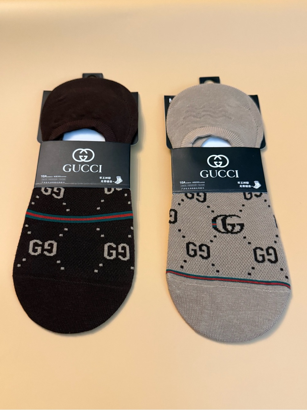 designer low-cut no-show 2 pairs socks brown and beige gg logo small-medium new